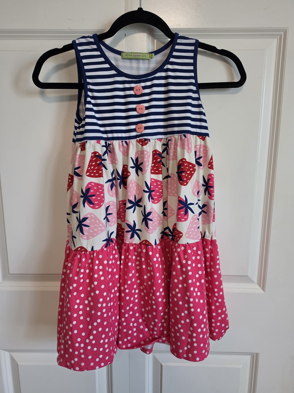 Girls' Navy & Pink Strawberry Tiered Summer Dress